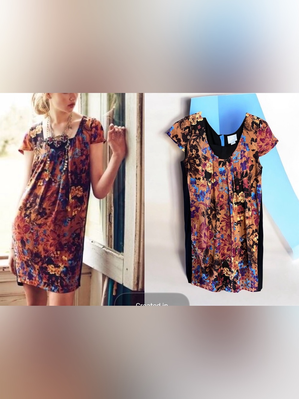 Anthropologie Maeve Pintura Silk Floral Shift Mini Dress Size S Scoop Neck Fall